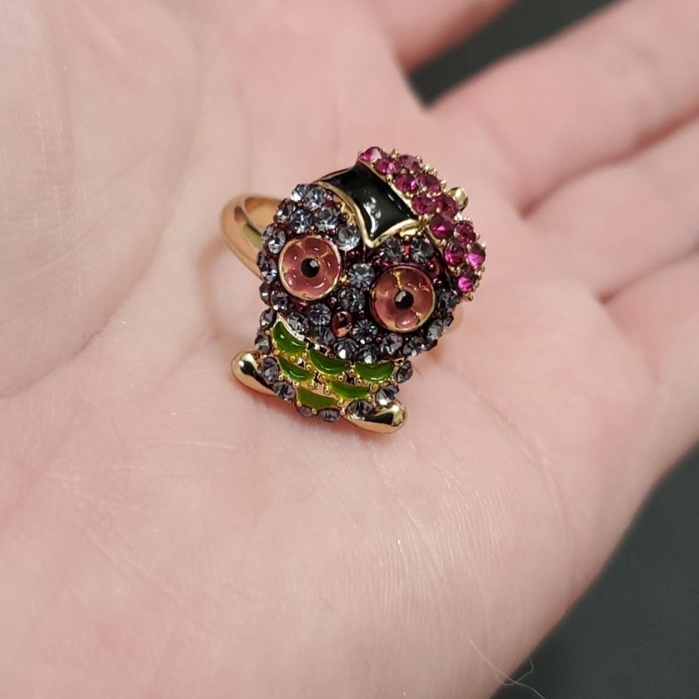 Gold tone colorful skull ring adjustable